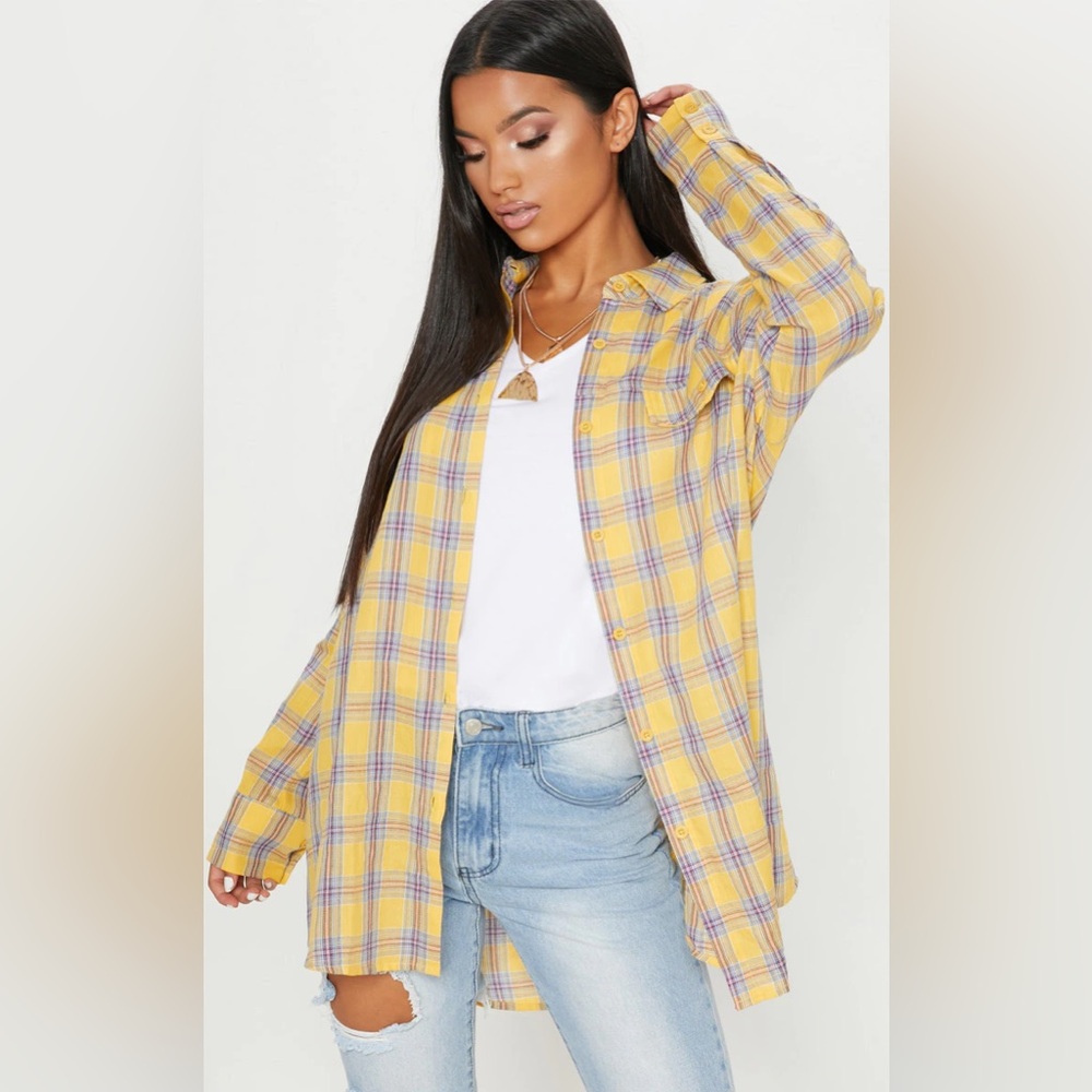 PLT Pale Yellow Check Oversized Shirt